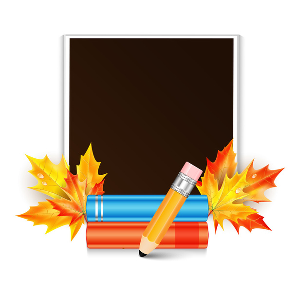 kader van de foto versierd met maple herfstbladeren en school kostenefficiënte - Vector, afbeelding
