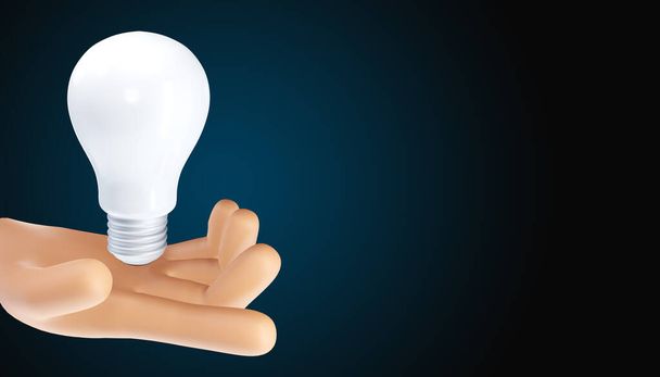Cartoon mão segurando lâmpada. Pensamento, boa ideia e sucesso empresarial conceito criativo. ilustração 3d - Foto, Imagem