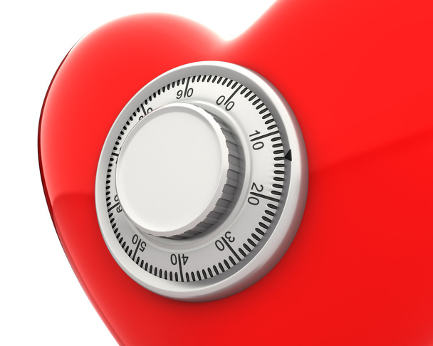 Coração vermelho com um fechamento de bloqueio numérico seguro
 - Foto, Imagem