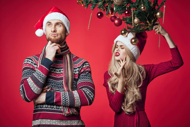 man and woman new year holiday decoration together romance emotion - Valokuva, kuva