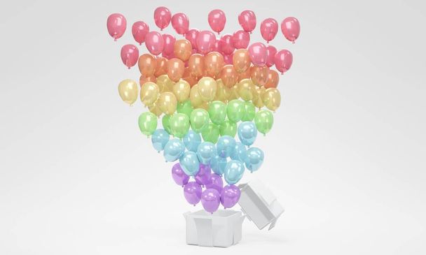 3D Rendering stack of coins balloons taking coin up on the air on background concept of financial inflation. Representación 3D. Ilustración 3D. - Foto, imagen