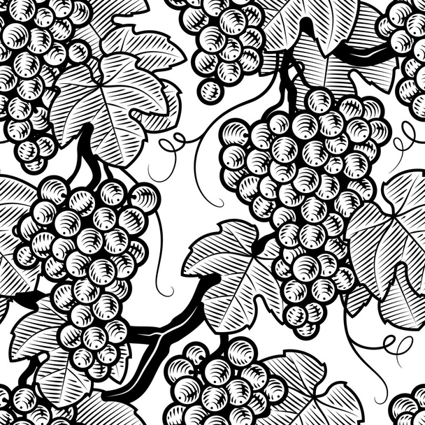Seamless grape background black and white - Vector, Image