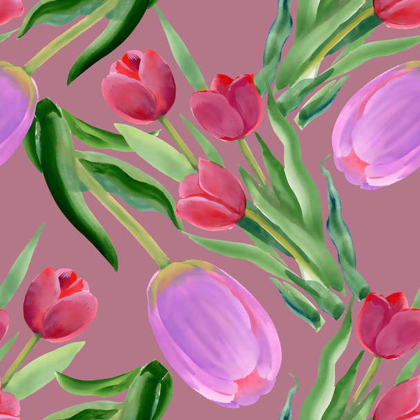 Colorful floral tulips seamless pattern - Foto, Imagen