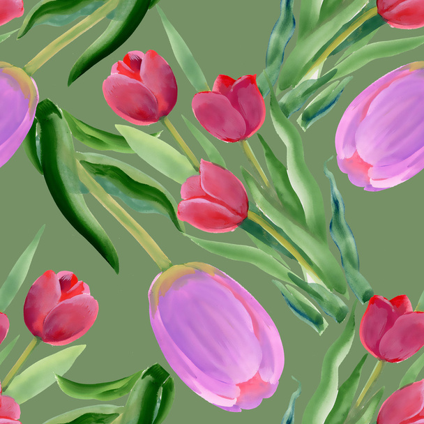 Colorful floral tulips seamless pattern - Foto, imagen