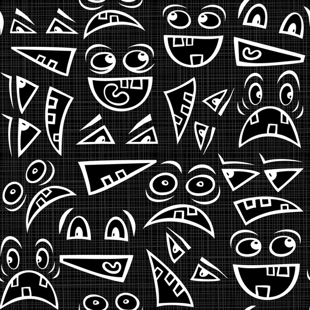 Funny scary faces messy monochrome autumn holiday halloween seamless pattern on dark background - Vettoriali, immagini