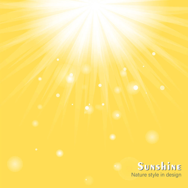 Dazzling sunshine sun rays with bokeh on yellow background. Beautiful sunny banner with sunburst sunbeams. Abstract colorful template vector illustration - Vector, Image