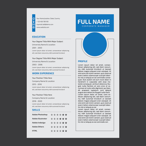 Šablona návrhu Corporate Resume nebo cv - Vektor, obrázek