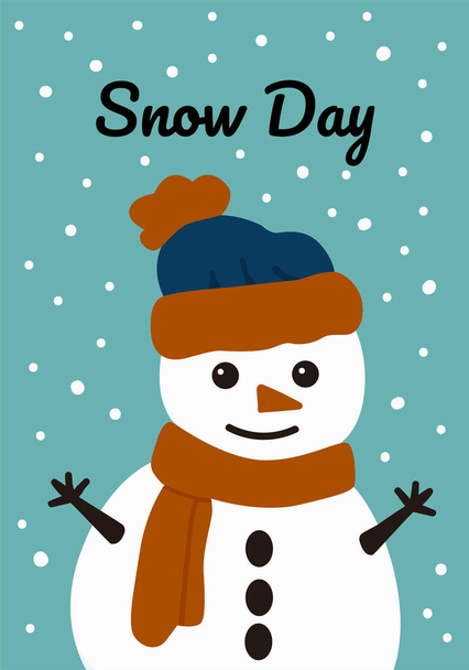 Christmas card with a snowman. Cute snowman Snowflakes. Doodle illustration. Winter vector postcard. - Vektör, Görsel