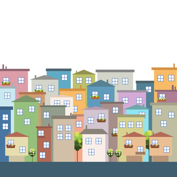 Case colorate in affitto / vendita. Concetto immobiliare - Vettoriali, immagini
