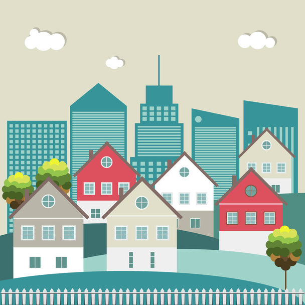 Renkli Evleri ve Skylines 'ı olan Soyut Şehir Kavramı - Vektör, Görsel