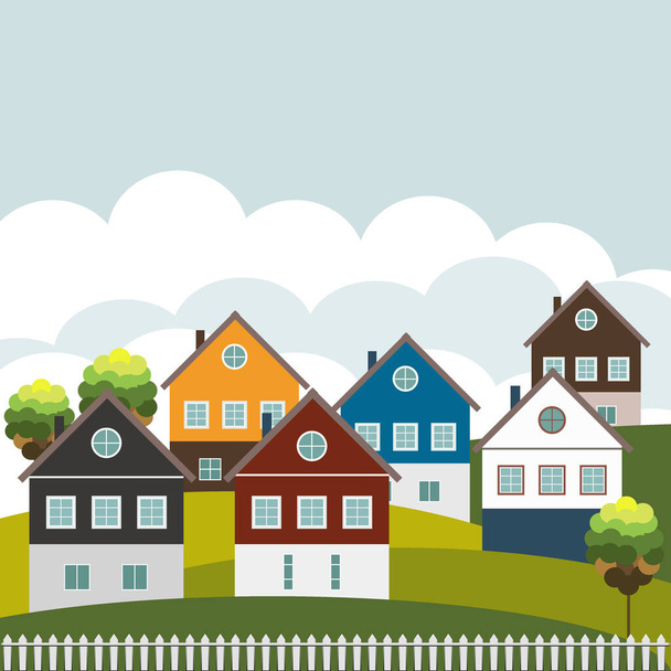 Colorful Houses For Sale / Rent. Real Estate Concept. - Vector, Image