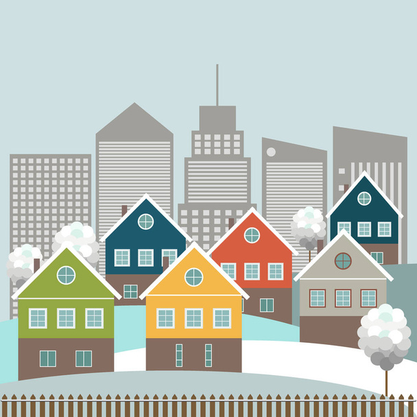 Colorful City, Winter Theme - Vector, Image