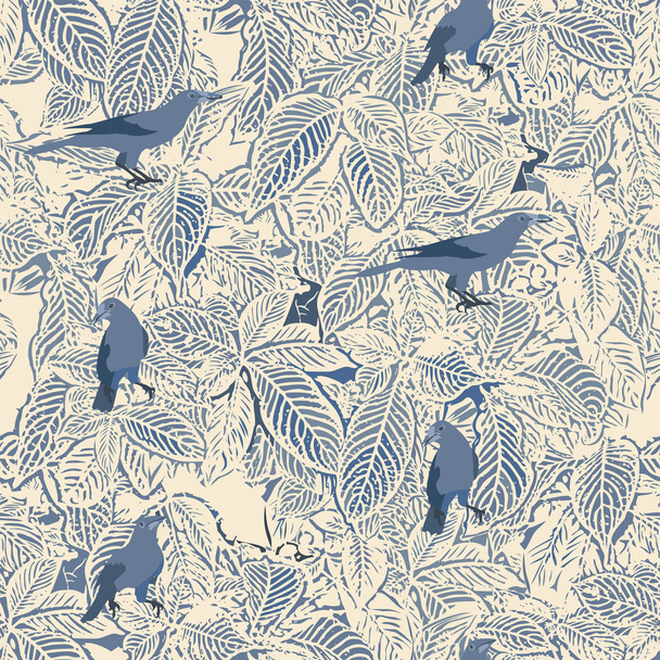 Birds and leaves pattern - Vektor, obrázek