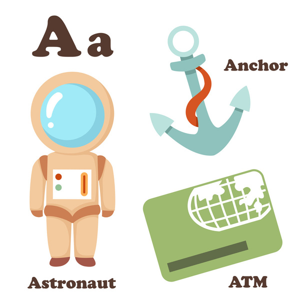 Alfabeto Una lettera. Astronauta, Atm, Ancoraggio
 - Vettoriali, immagini