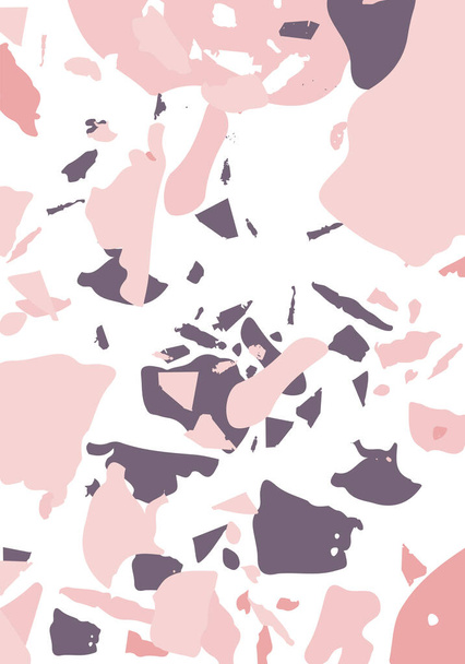 Terrazzo modern abstract template. Pink and grey texture of classic italian flooring. Background made of stones, granite, quartz, marble, concrete.  Venetian terrazzo trendy vector backdrop - Vecteur, image