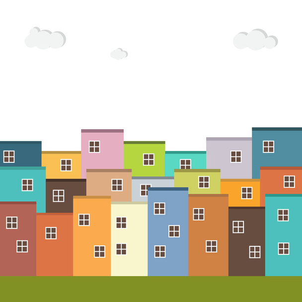 Casas coloridas para venda / aluguel. Imóveis - Vetor, Imagem