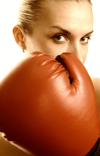 Boxer girl in red gloves - Foto, Imagen