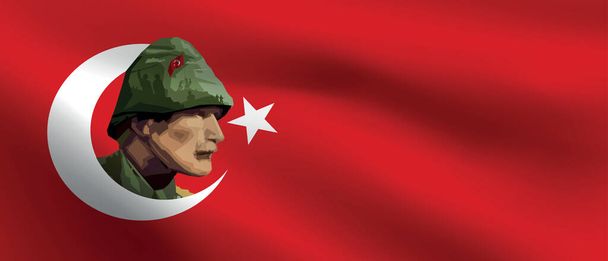 Ilustración de soldado en bandera turca - Vector, Imagen