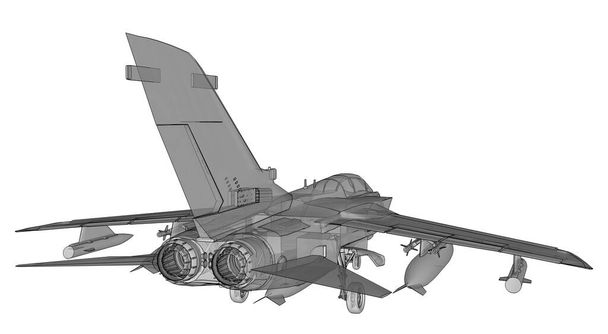 Силуэты военных истребителей. Изображение самолета в контурных чертежах. Внутренняя структура самолета. 3d-рендеринг
. - Фото, изображение