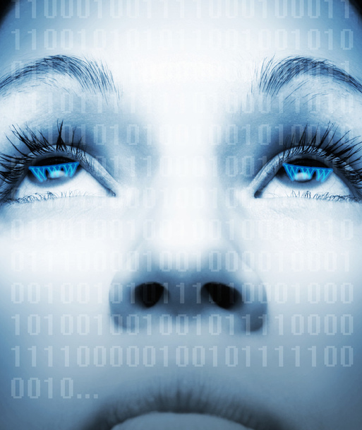Лицо кибер-девушки на абстрактном фоне
 - Фото, изображение