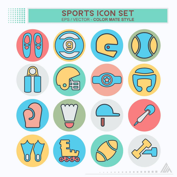 Set Icon Sports - Color Mate Style - Простая иллюстрация, редактируемый штрих, вектор шаблона дизайна, хорошо подходит для печати, плакатов, рекламы, объявлений, инфо-графики и т.д.. - Вектор,изображение