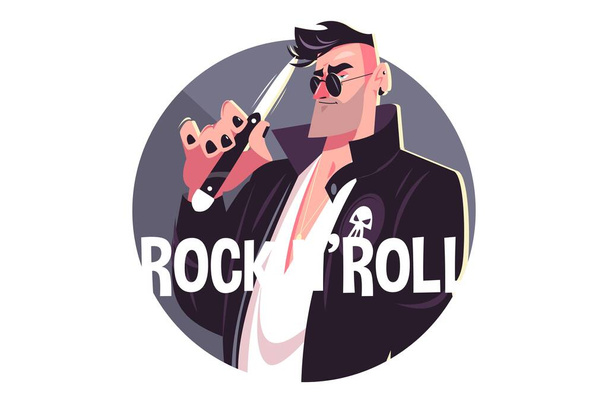 Man and rock and roll - Vector, Image