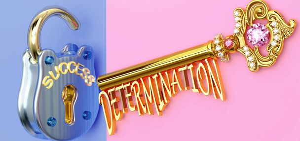 La clave del éxito es la determinación - para ganar en el trabajo o la vida que necesita para centrarse en la determinación, se abre las puertas que conducen a las victorias y conseguir lo que realmente quieres, ilustración 3d - Foto, imagen