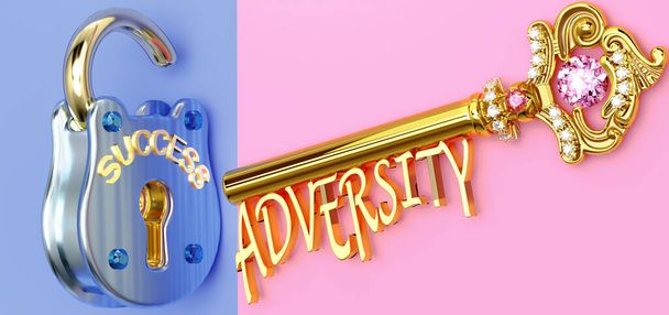 Key to success is Adversity - to win in work, business, family or life you need to focus on Adversity, it opens the doors that lead to victories and getting what you really want, 3d illustration - Photo, Image