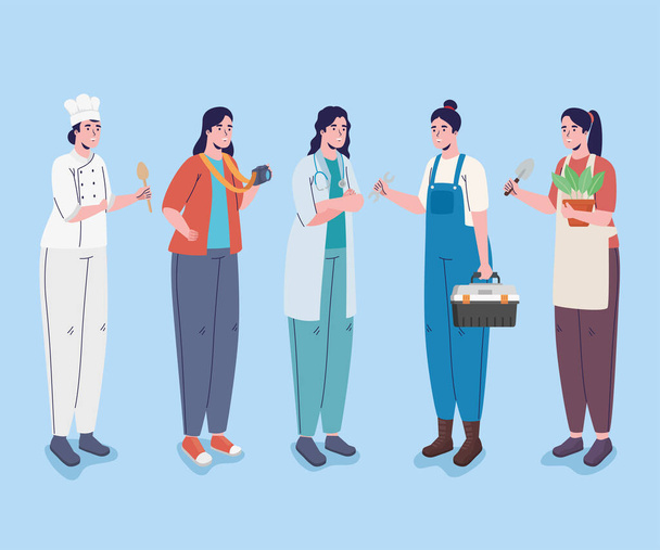 five professions workers characters - Vector, Image