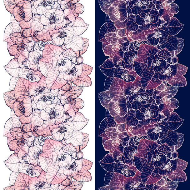 Moderní bezešvé vzory se sakura květinami a listy. Digitální čáry ručně kreslený obrázek s akvarelovou texturou. Kombinovaná mediální tvorba. Nekonečný motiv pro balení, scrapbooking, textil a další. - Fotografie, Obrázek
