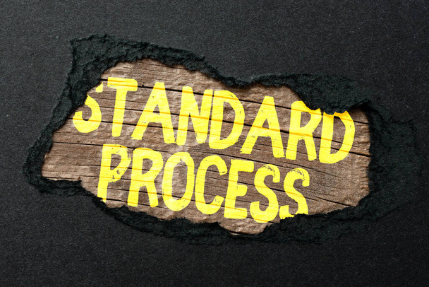 Znak tekstowy pokazujący Standardowy Proces. Słowo na zasady, które mają być dopasowane do jakości produktu końcowego Zastąpienie starego projektu tapety, Tworzenie nowego wzoru ściany i układ - Zdjęcie, obraz