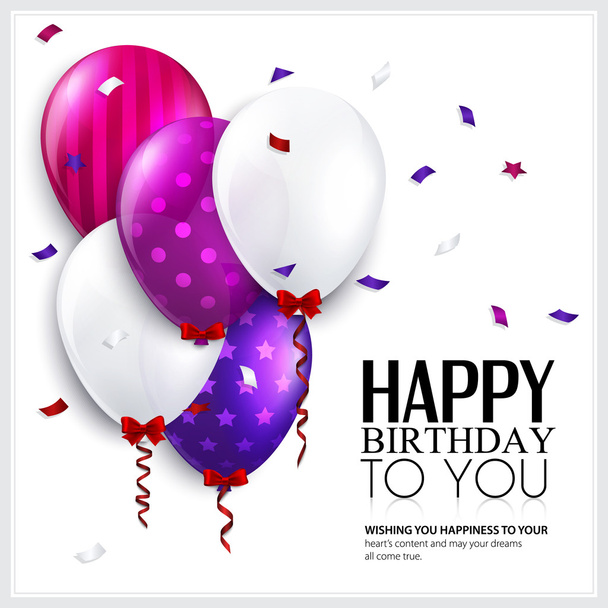 Tarjeta de cumpleaños vectorial con globos y confeti
. - Vector, imagen