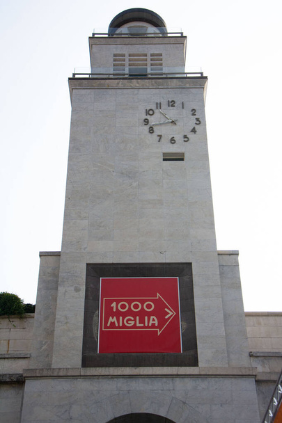Italy - set 24 2020: Piazza della Vittoria (Victory Square) in Brescia, Italy with mille miglia indication - Photo, Image