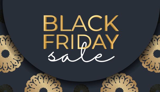 Dark blue black friday sale poster template with geometric gold pattern - Vector, Image