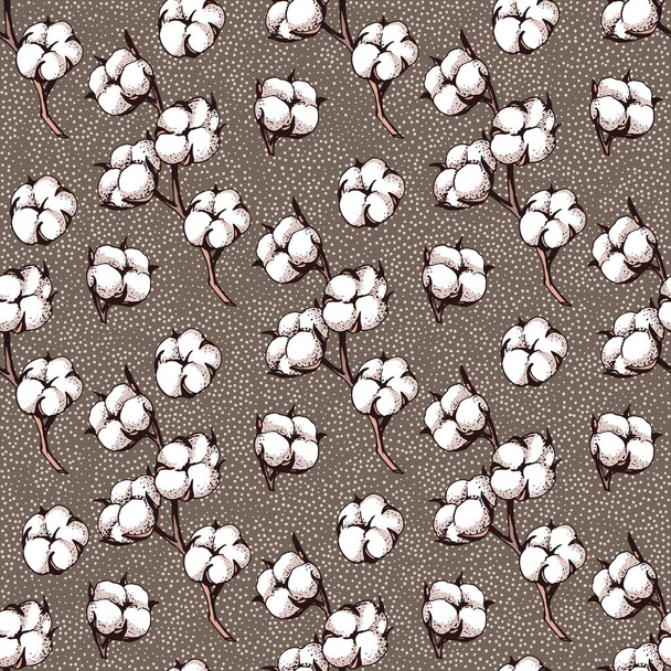 Patrón floral sin costuras con cogollos de algodón suave vector ilustración - Vector, Imagen