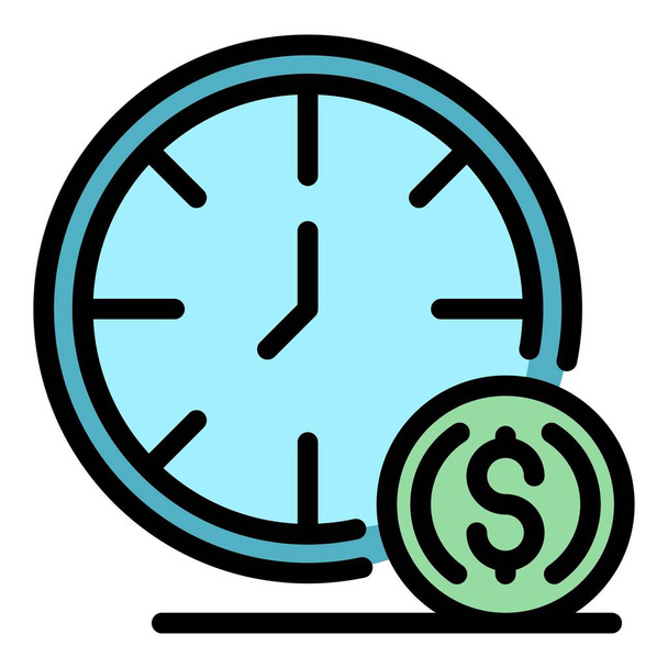 Clock and credit icon color outline vector - Вектор,изображение