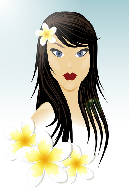 Oriental girl and white flowers - Vector, Image