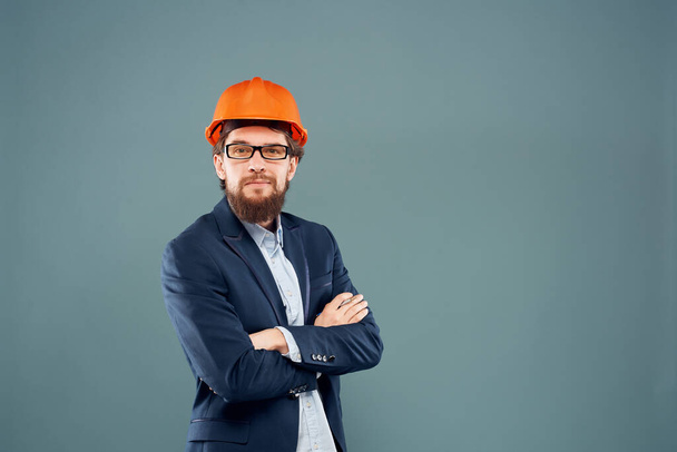 business man in suit orange hard hat safety construction - Foto, Imagem