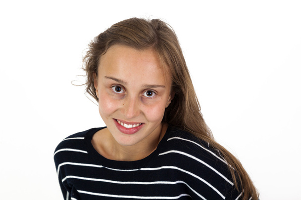  smiling young beautiful girl with brown hair - 写真・画像