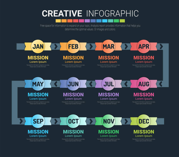 Bemutató üzleti infografika sablon 12 hónapig, 1 évig, lehet használni az üzleti koncepció 12 lehetőség, lépések vagy folyamatok. - Vektor, kép