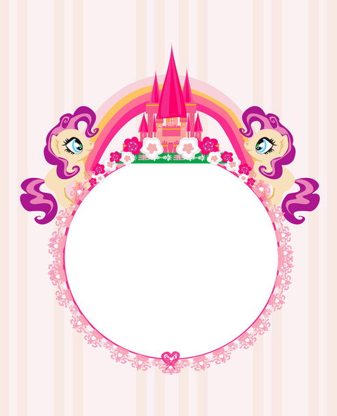 Cute unicorns and fairy-tale princess castle frame - Вектор, зображення