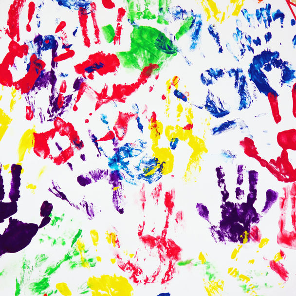 colorful handprints on the white background - 写真・画像