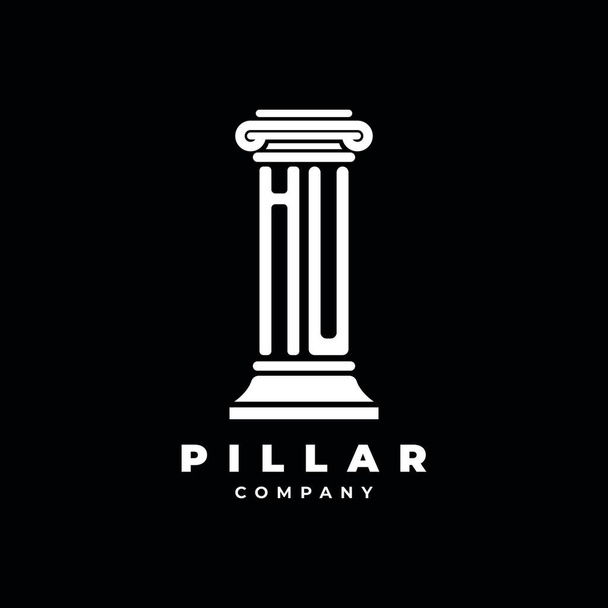 HU Monogram Logo Letter Pillars формируют вектор стиля юриста, юридическая фирма компании изолированы в черном фоне - Вектор,изображение