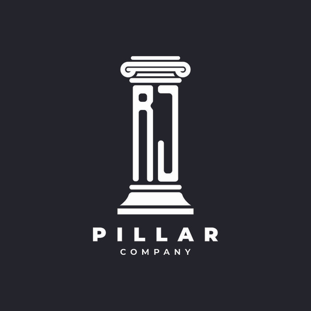 RJ Monogram Logo Lettre Piliers forme avocat style vecteur, cabinet d'avocats isolé en arrière-plan noir - Vecteur, image