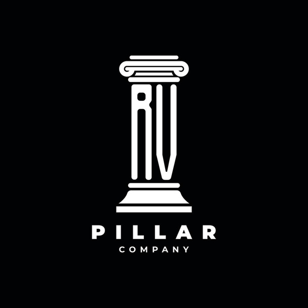 RV Monogram Logo Letter Pillars shape lawyer style vector, law firm company isolated in black background - Vector, Image