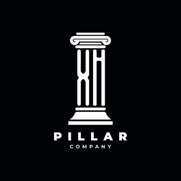 XH Monogram Logo Letter Pillars формирует вектор стиля юриста, юридическая фирма, изолированная в черном фоне - Вектор,изображение