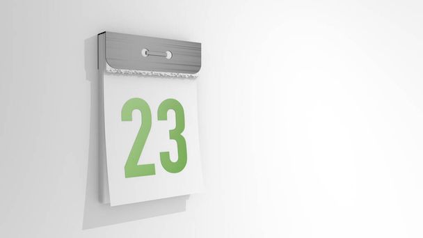 Calendario di strappo con il numero 23. Elegante rendering 3D del ventitreesimo appuntamento. Illustrazione 3D su sfondo bianco giorno ventitré. - Foto, immagini