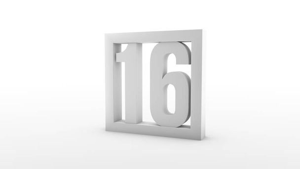 Calendrier minimaliste simple. Seize jours. Numéro 16 dans un cadre. rendu 3d, illustration 3d. - Photo, image