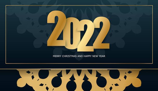 2022 Happy New Year Brochure Template Dark Blue with Vintage Gold Pattern - Vector, Image