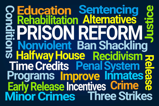 Nuage de mots de réforme pénitentiaire sur fond bleu
 - Photo, image